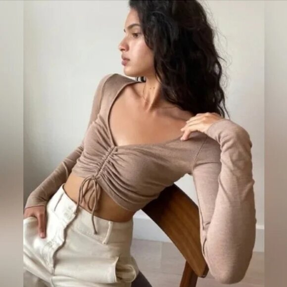 ARTITZIA WILFRED FREE LYNX RUCHED CROPPED LONGSLEEVE TOP XXS - Picture 1 of 5